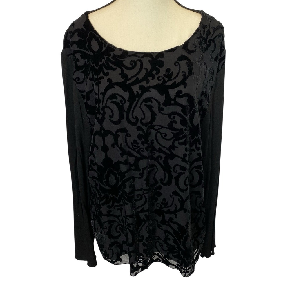 Coldwater Creek Velvet Burnout Blouse Top XL Black Whimsigoth‎ Witchy Dark Fairy